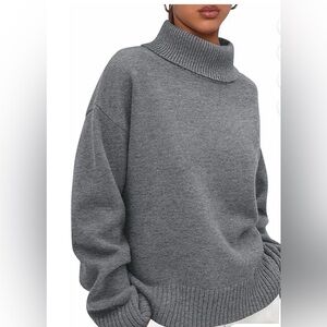 PRETTYGARDEN Womens Turtleneck Long Sleeve Sweater Grey L